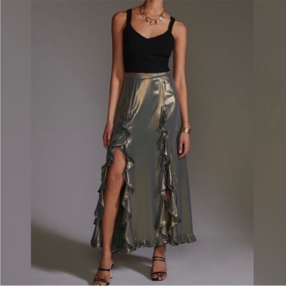 NWT Anthropologie Metallic Skirt with Ruffle Detail - Picture 1 of 6